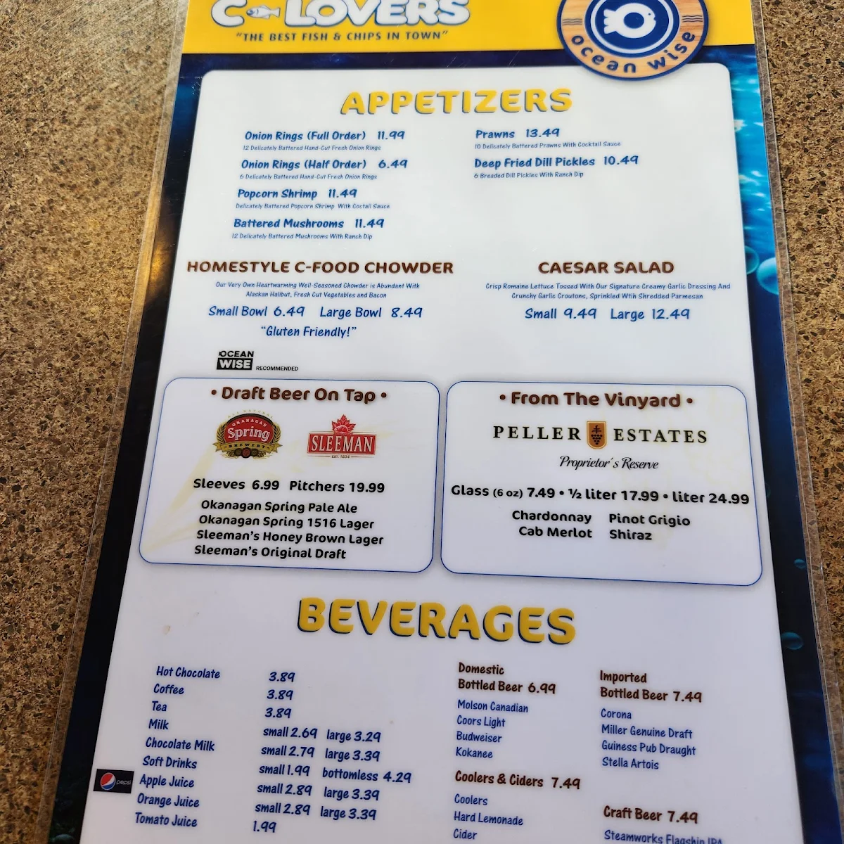 Menu, C-Lovers Fish & Chips