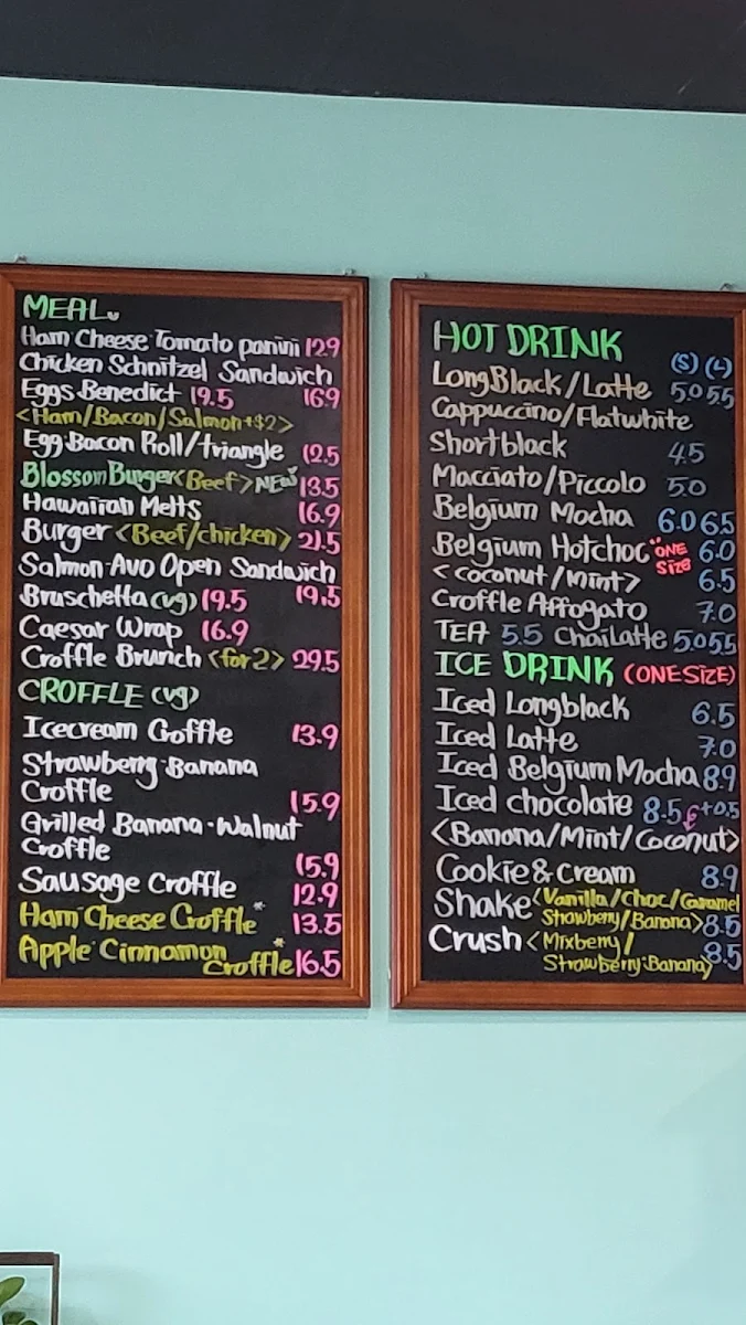 Menu, blossom cafe