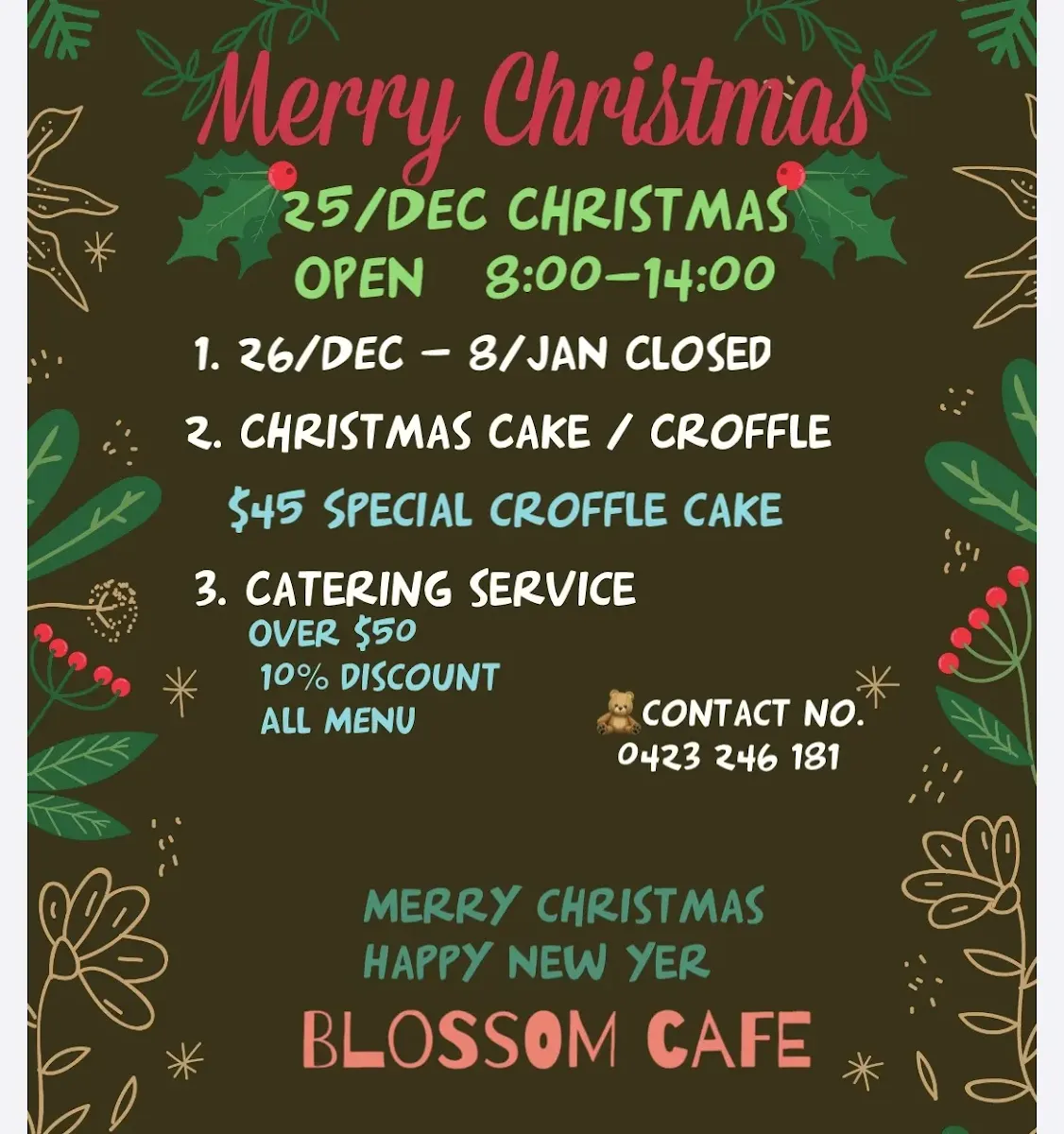 Menu, blossom cafe