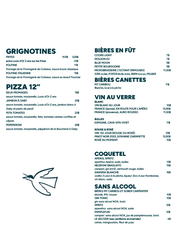 Menu, Restaurant Le Bicois