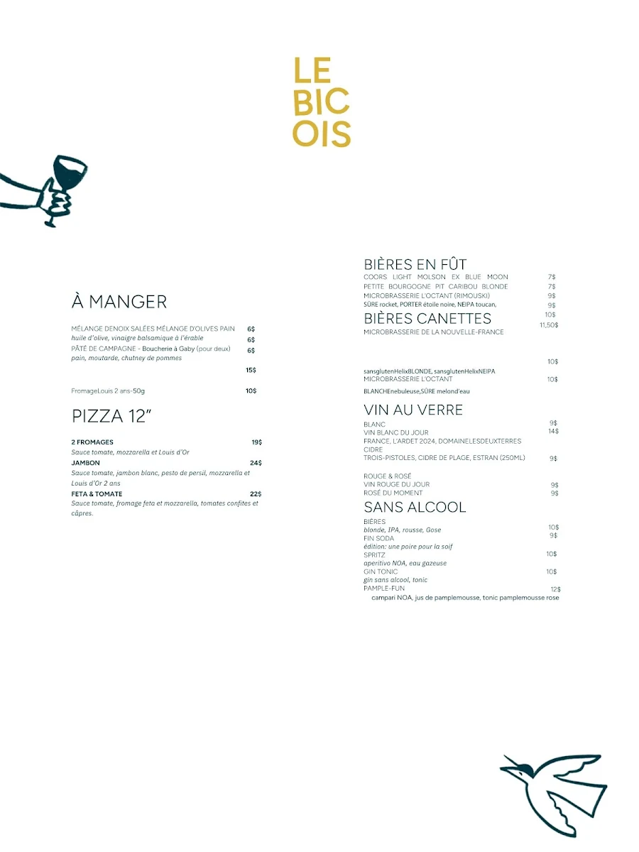 Menu, Restaurant Le Bicois