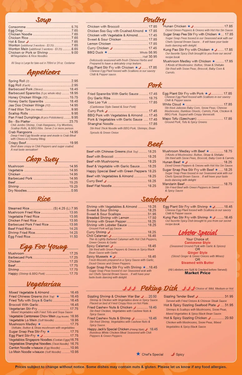 Menu, Happy Jack's Restaurant & Patio