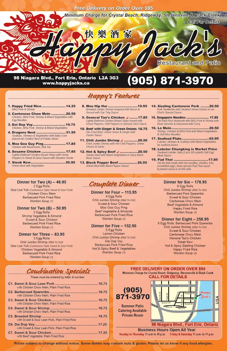 Menu, Happy Jack's Restaurant & Patio