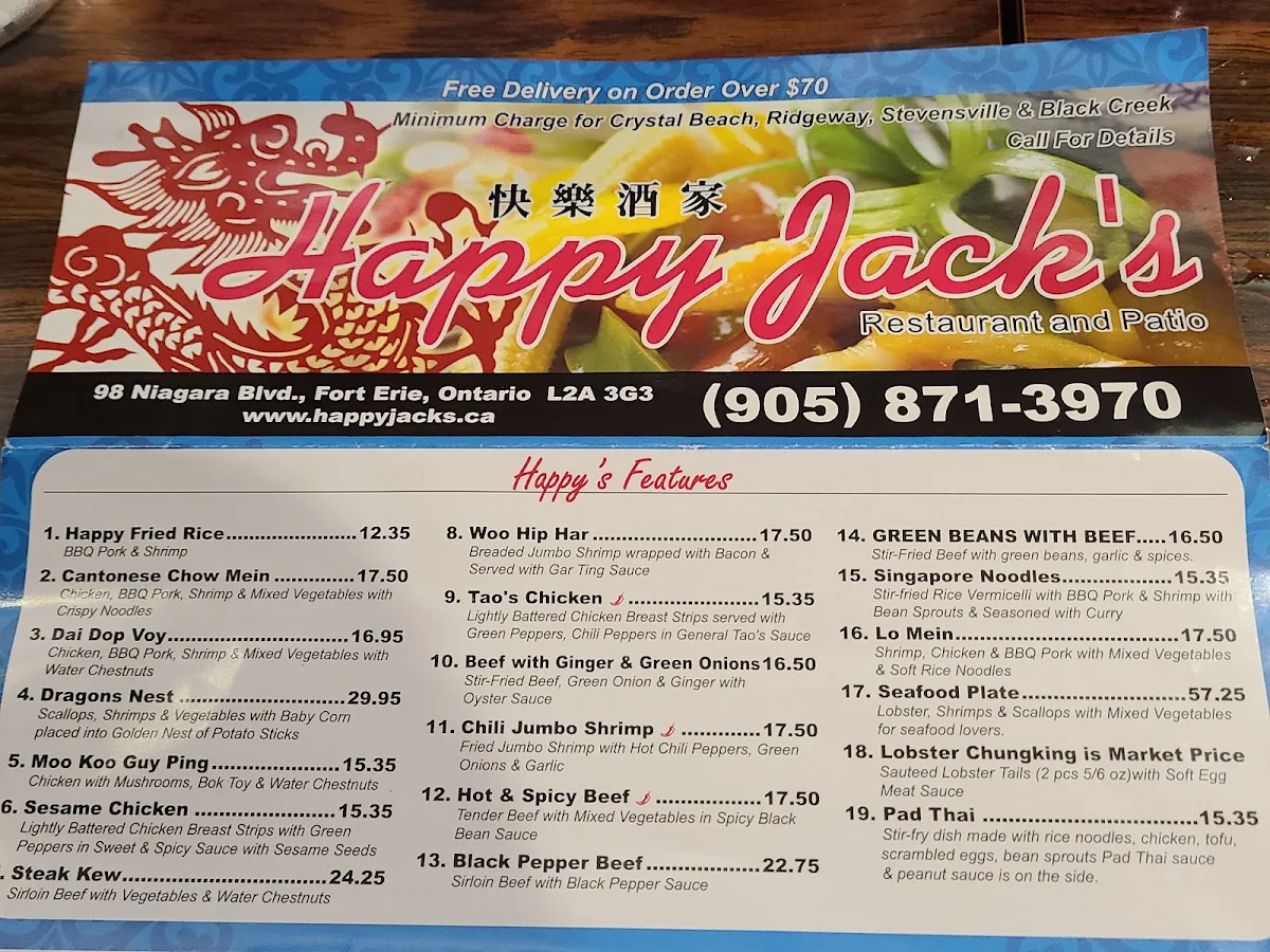 Menu, Happy Jack's Restaurant & Patio
