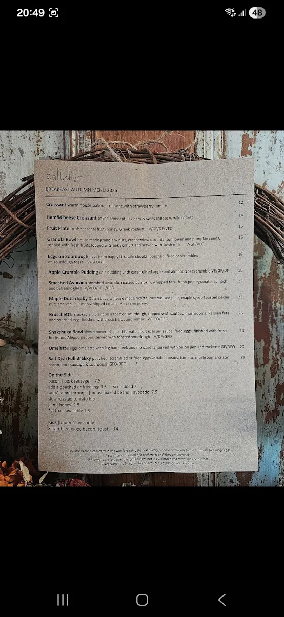Menu, Salt Dish