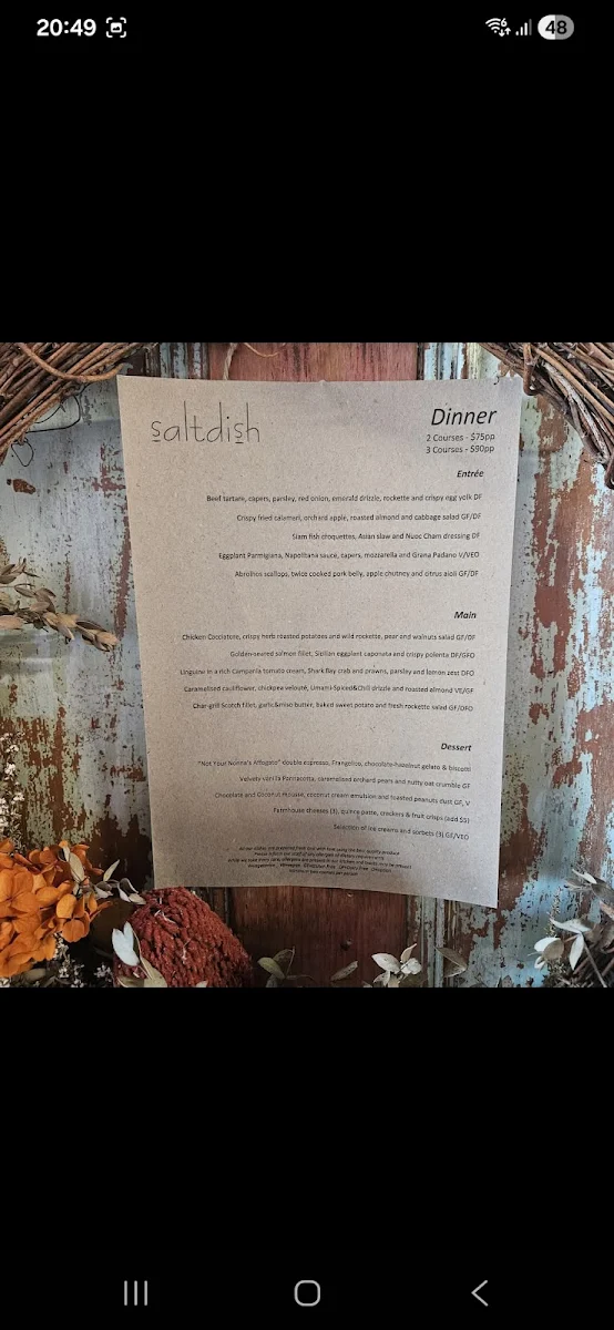 Menu, Salt Dish