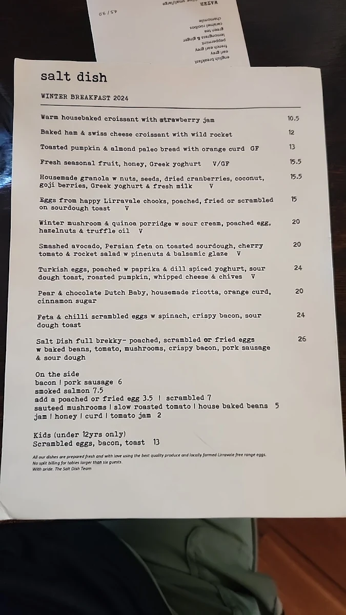 Menu, Salt Dish