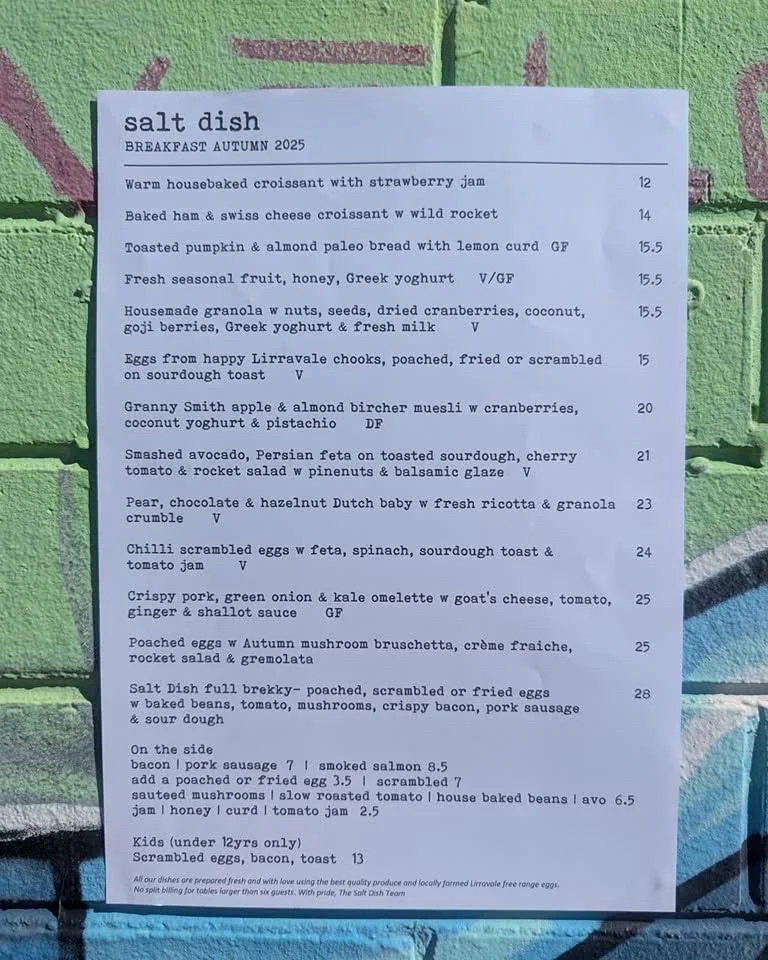 Menu, Salt Dish