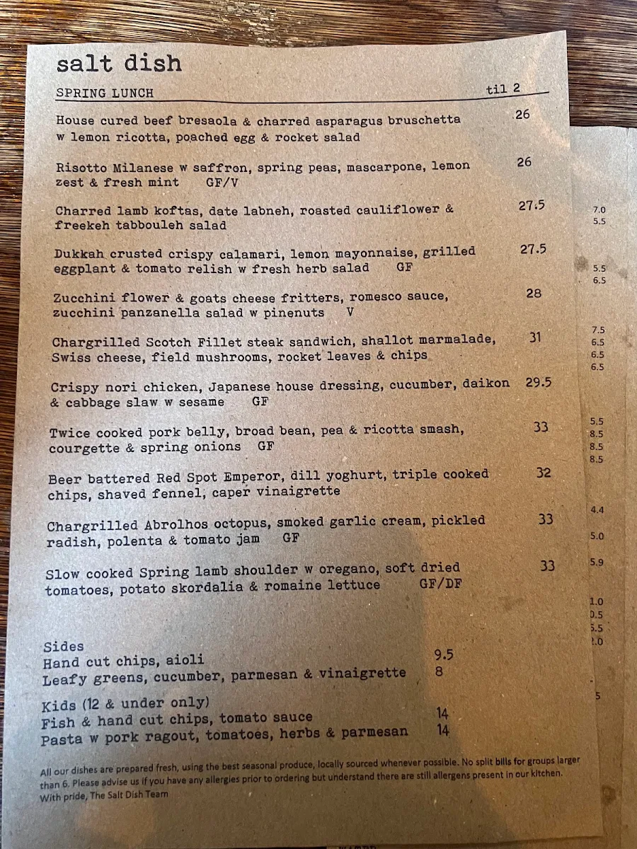 Menu, Salt Dish
