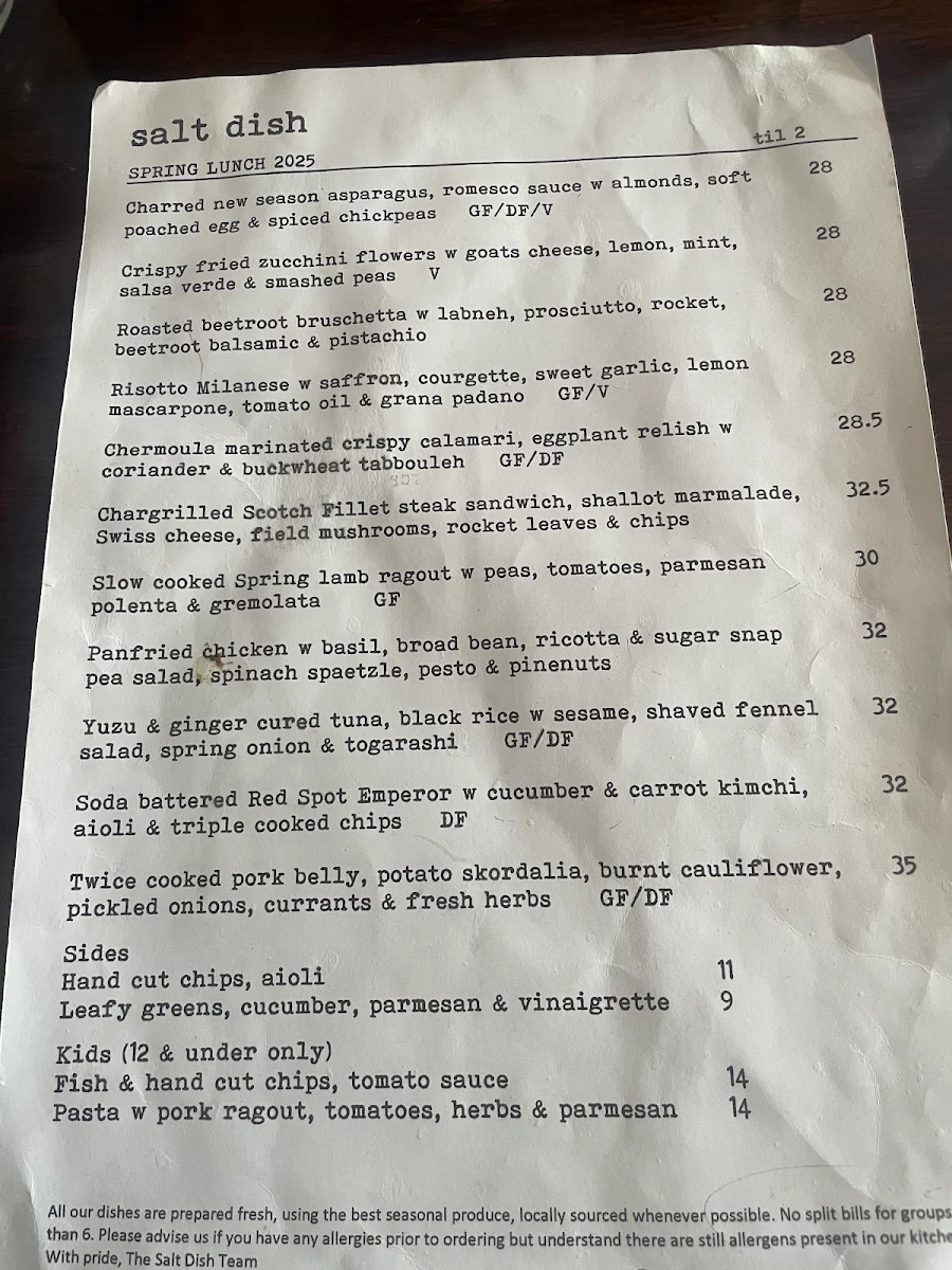 Menu, Salt Dish