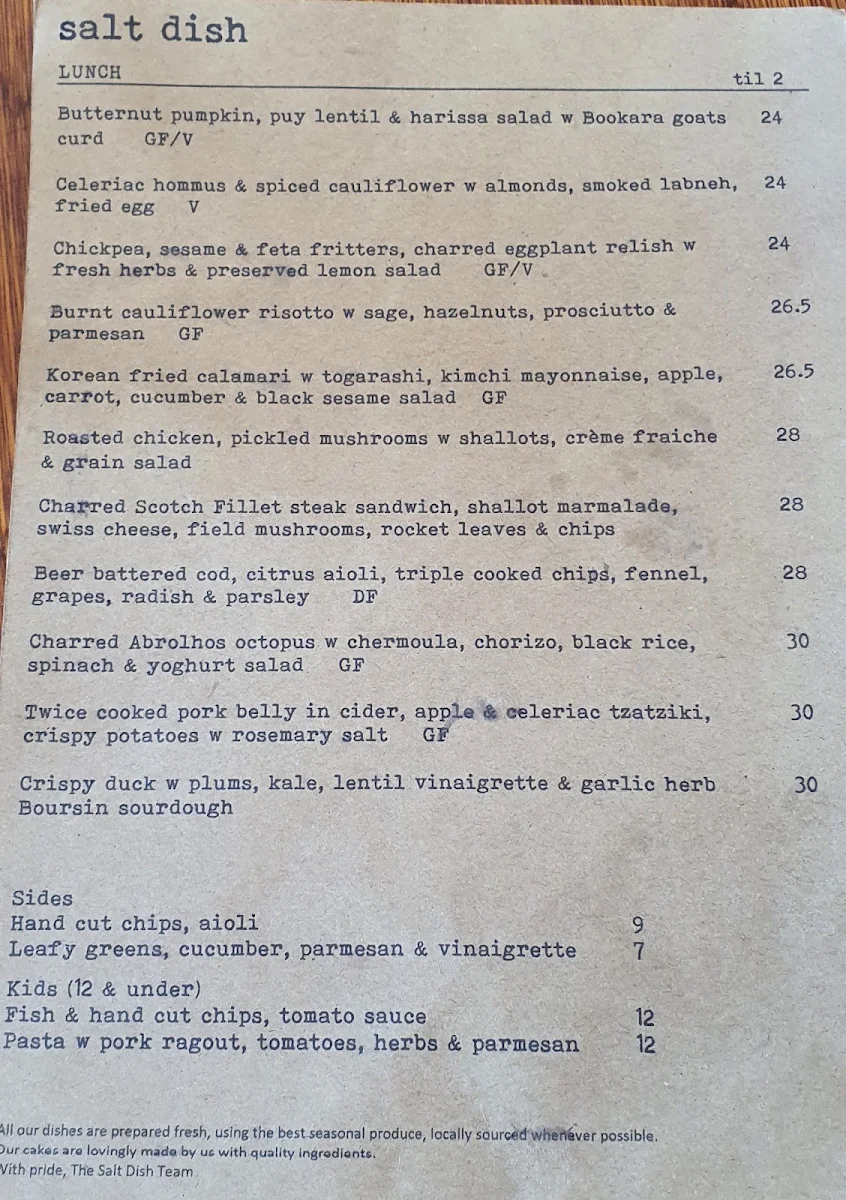 Menu, Salt Dish