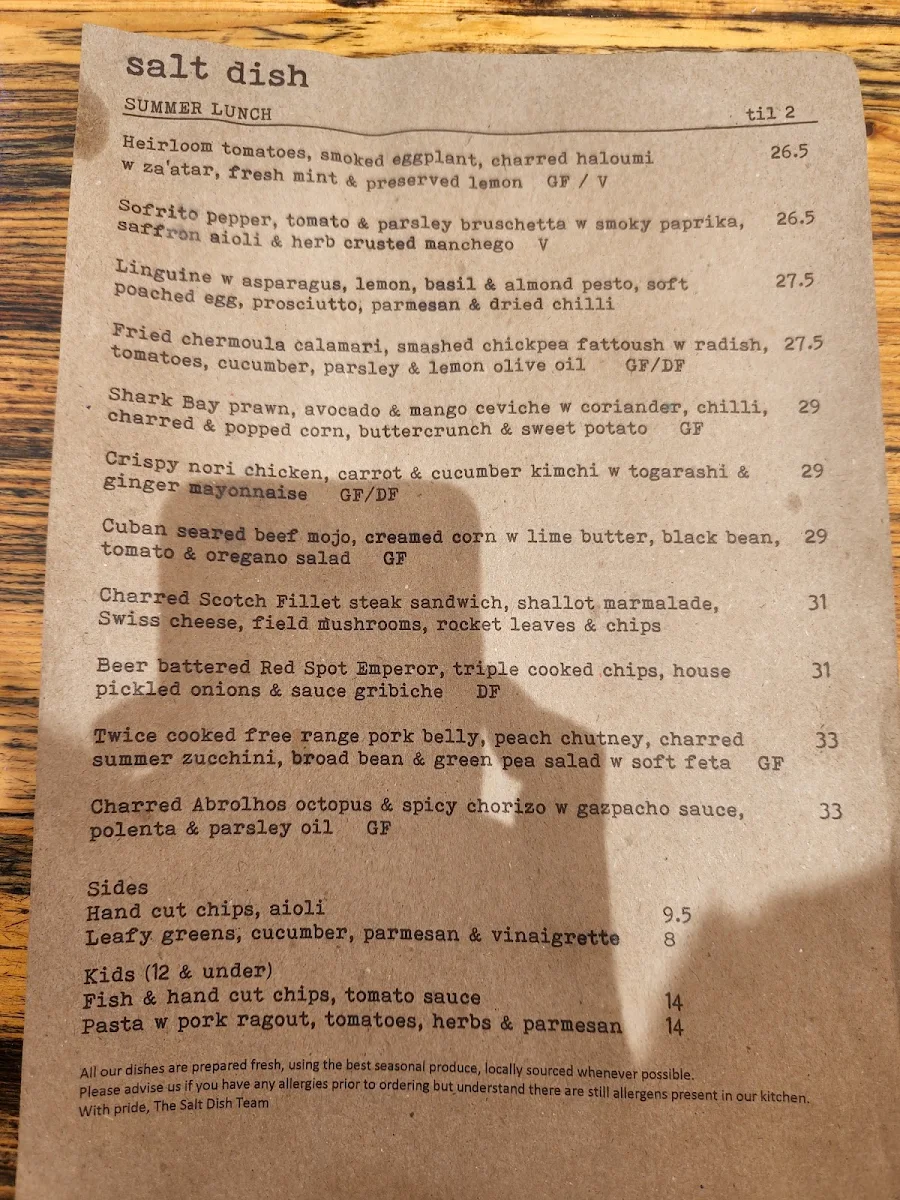Menu, Salt Dish