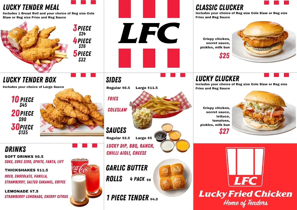 Menu, Lucky Fried Chicken