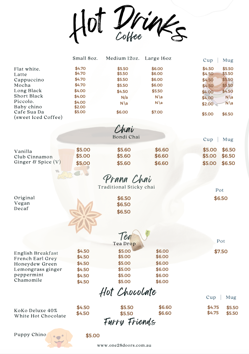 Menu, One28 Doors