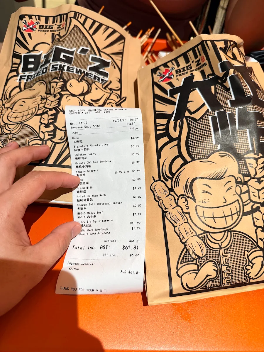 Menu, Big’z Skewer