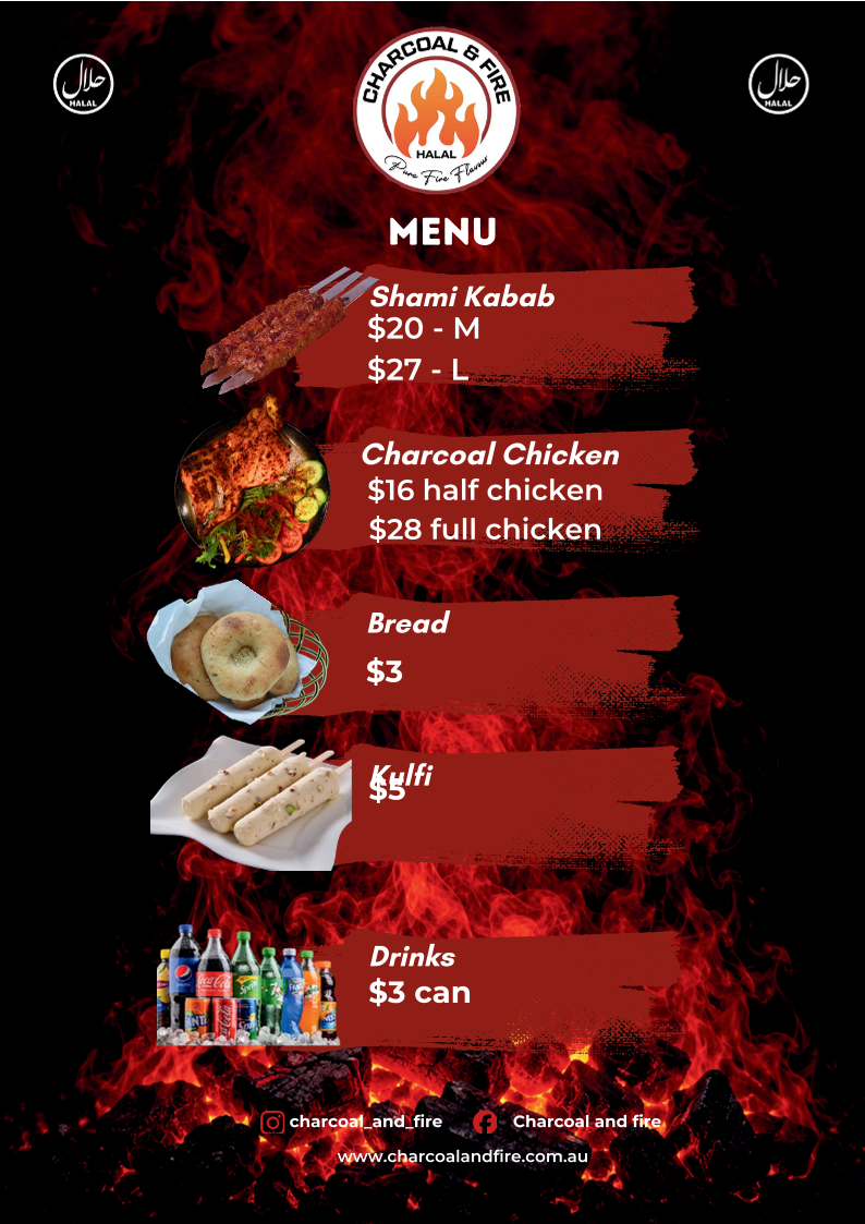 Menu, Charcoal and fire