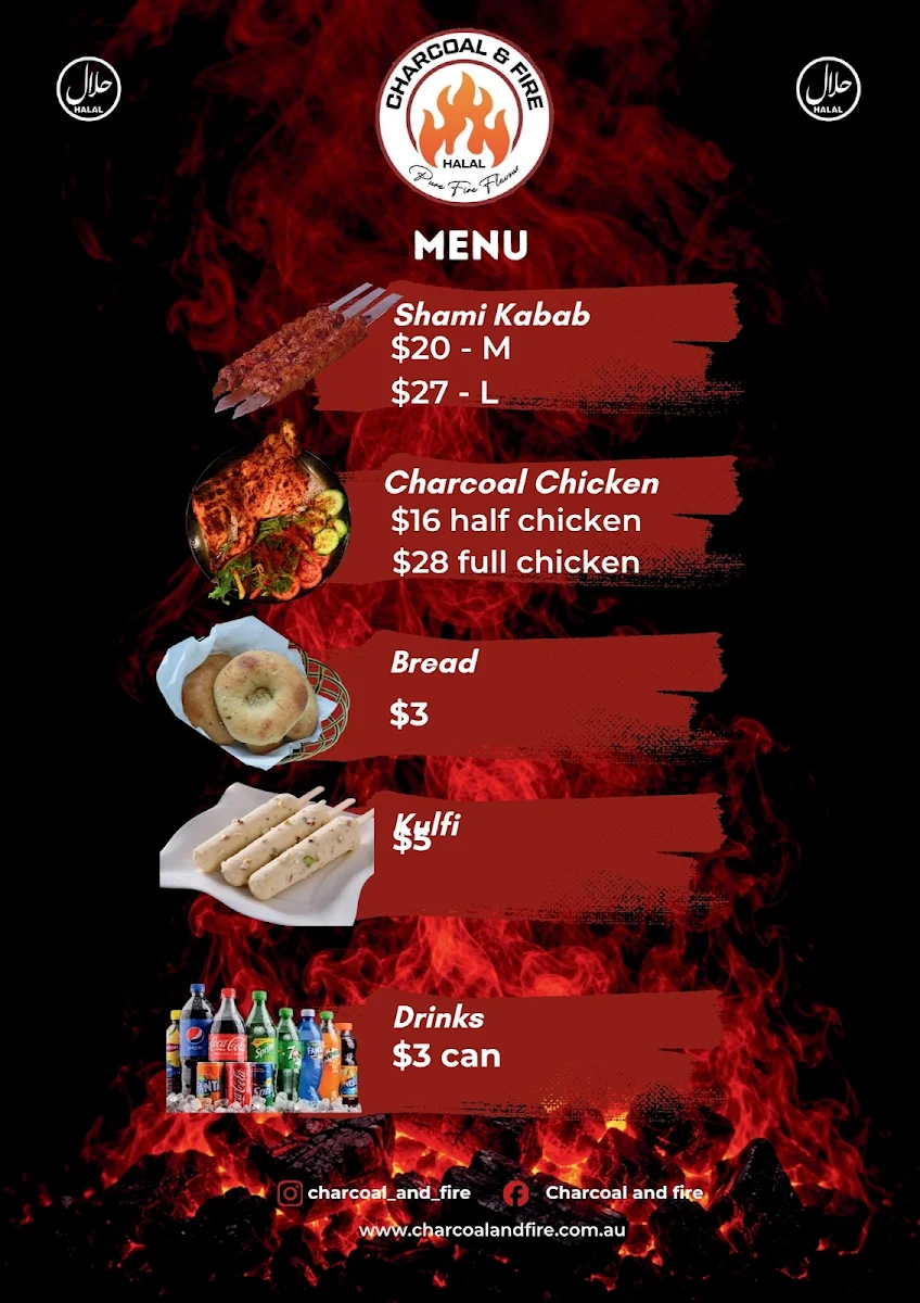 Menu, Charcoal and fire