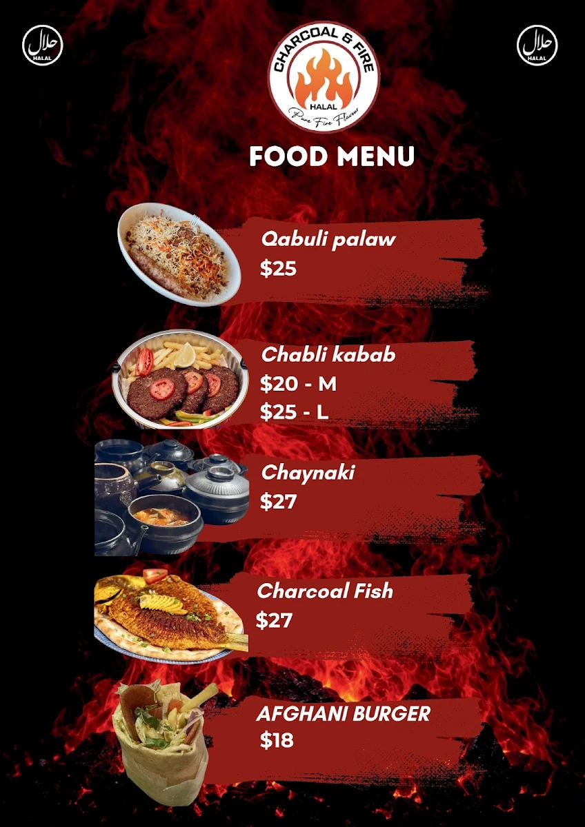 Menu, Charcoal and fire