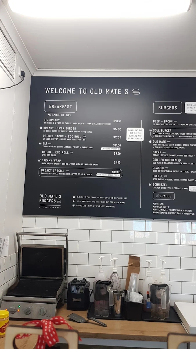 Menu, Old Mate's Burgers