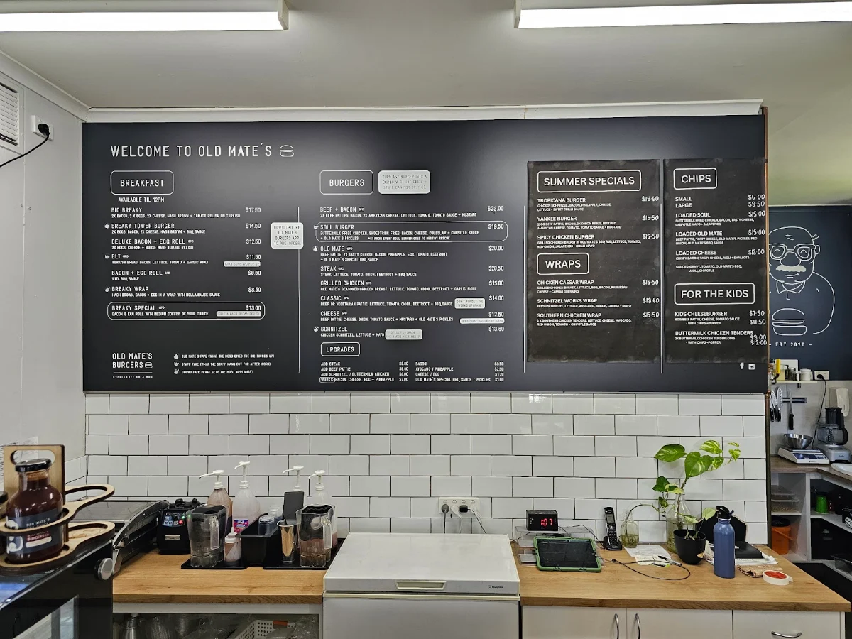 Menu, Old Mate's Burgers