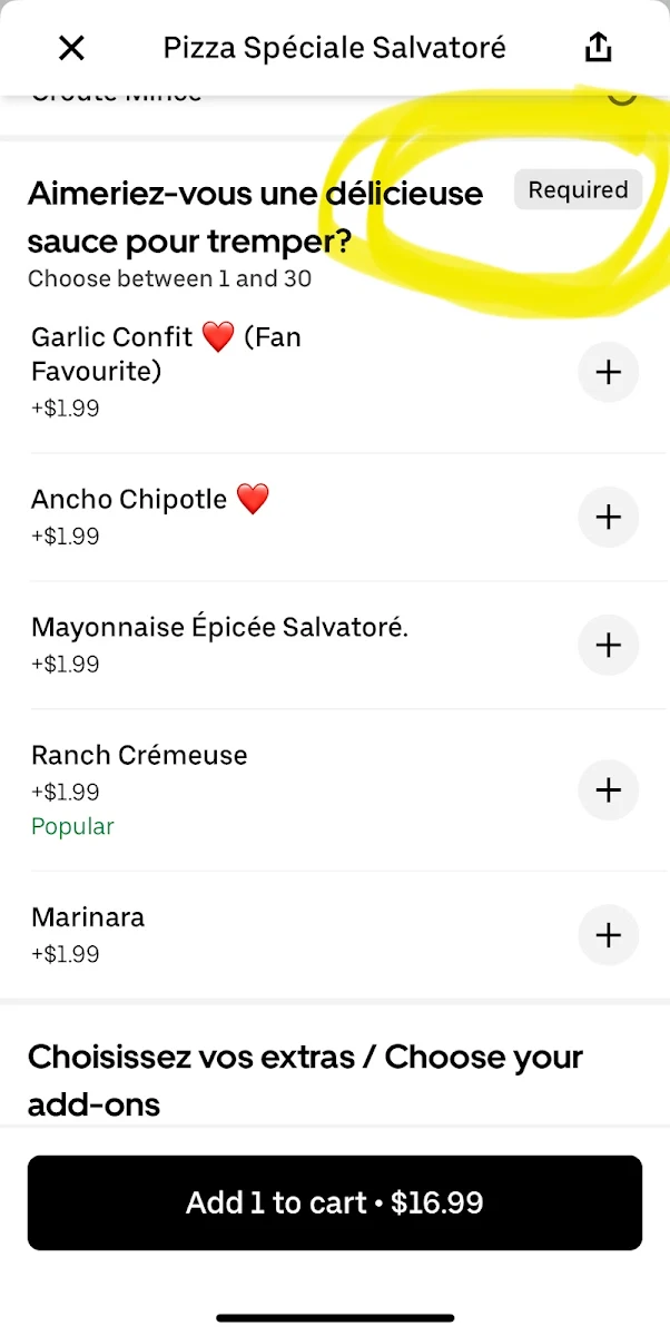 Menu, Pizza Salvatoré