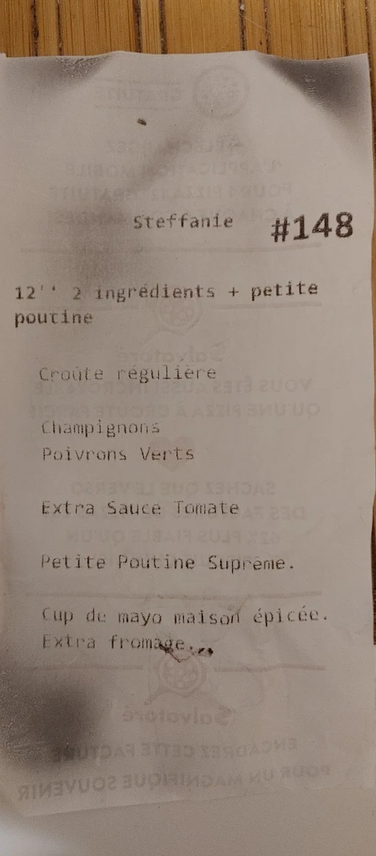 Menu, Pizza Salvatoré