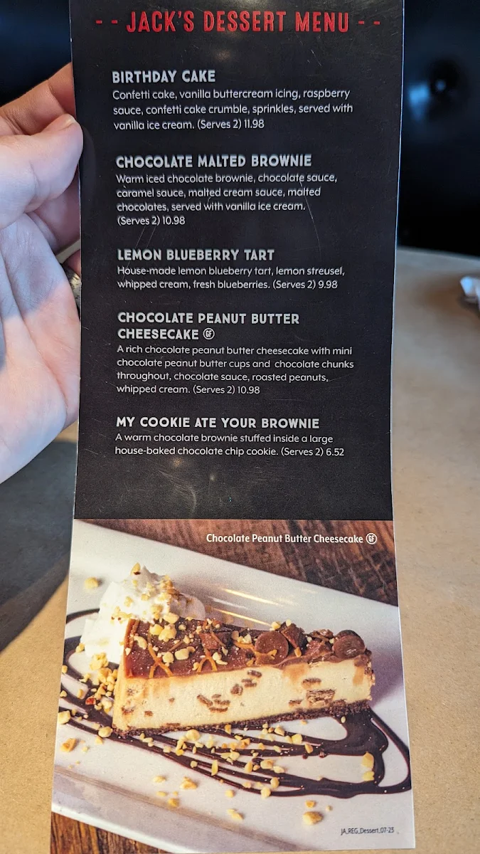 Menu, Jack Astor's Bar & Grill Boisbriand