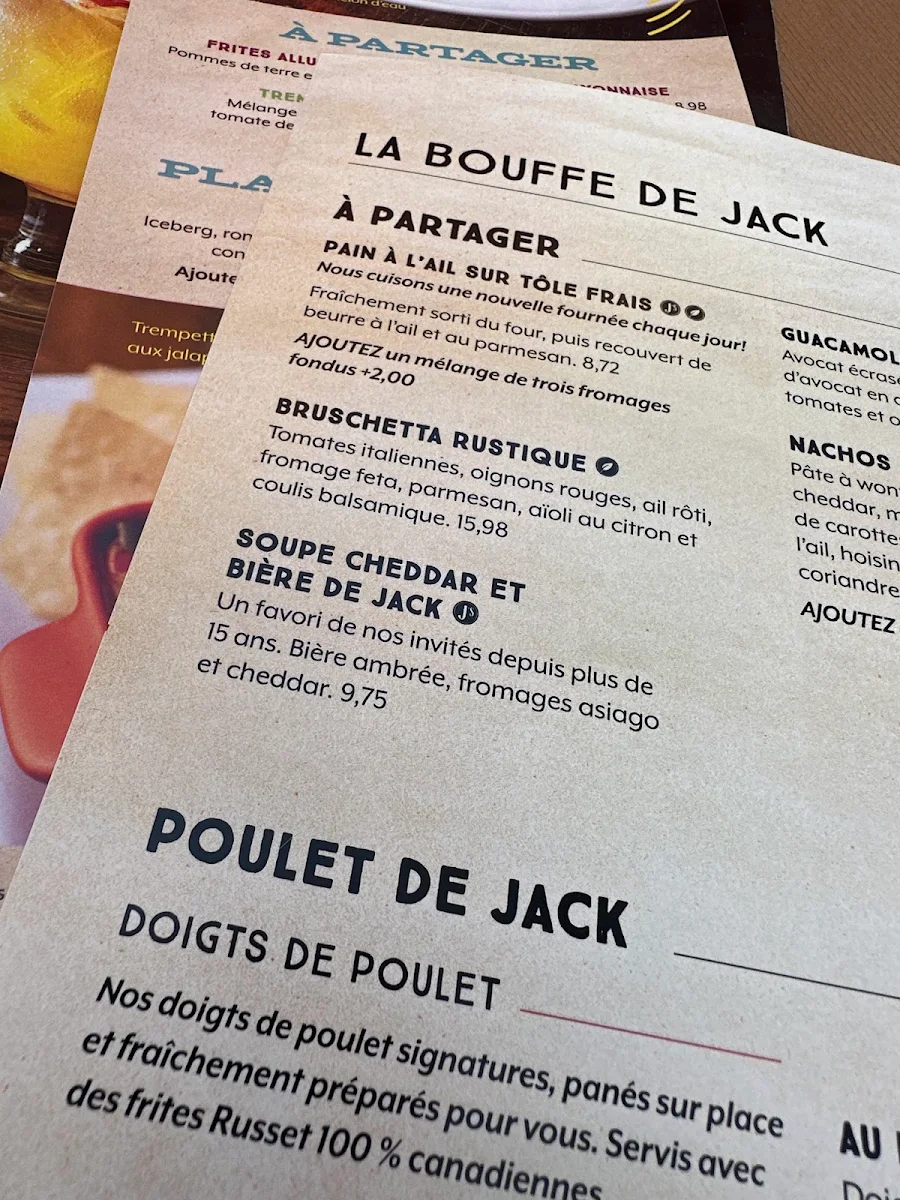 Menu, Jack Astor's Bar & Grill Boisbriand