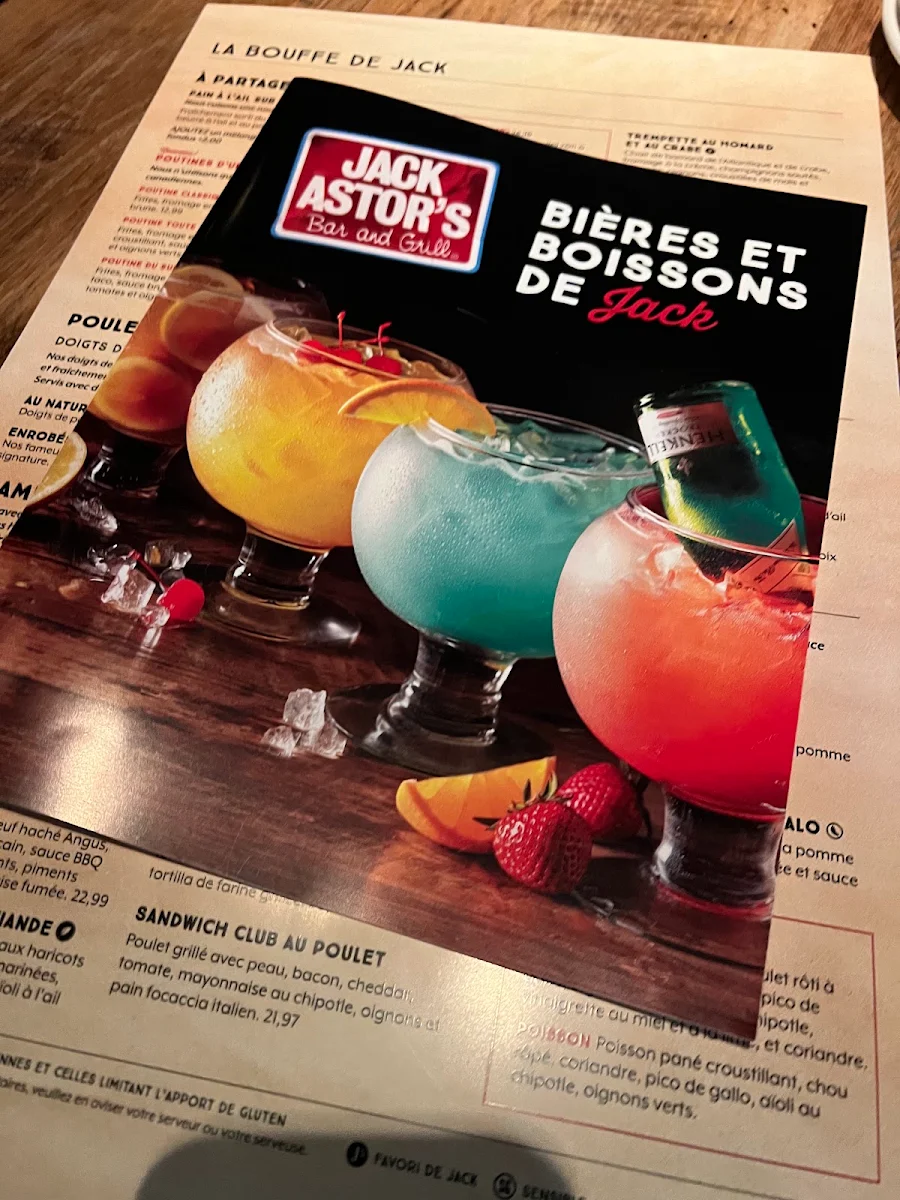 Menu, Jack Astor's Bar & Grill Boisbriand