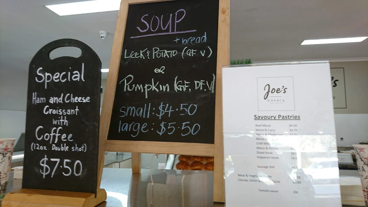 Menu, Joe's Bakery