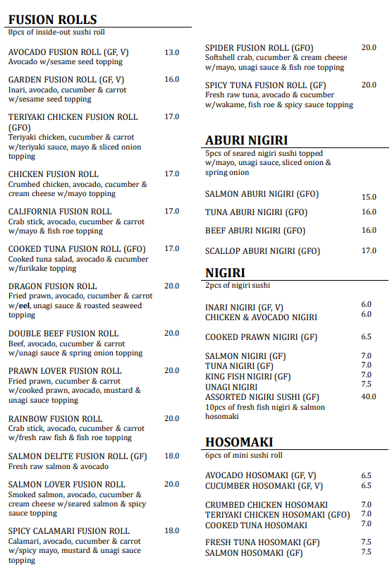 Menu, Miku Japanese Restaurant