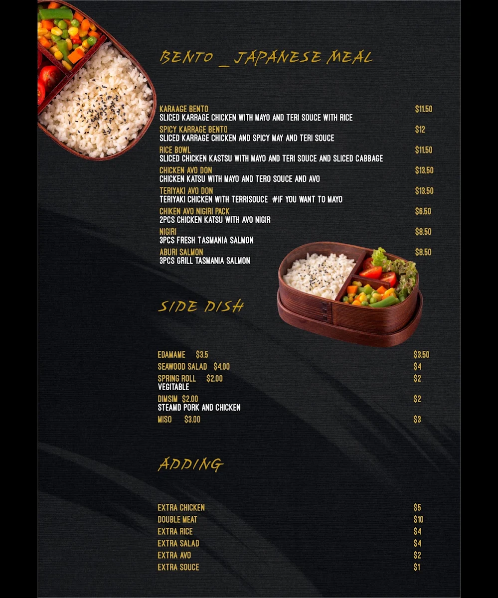 Menu, Sushi Break Helensvale
