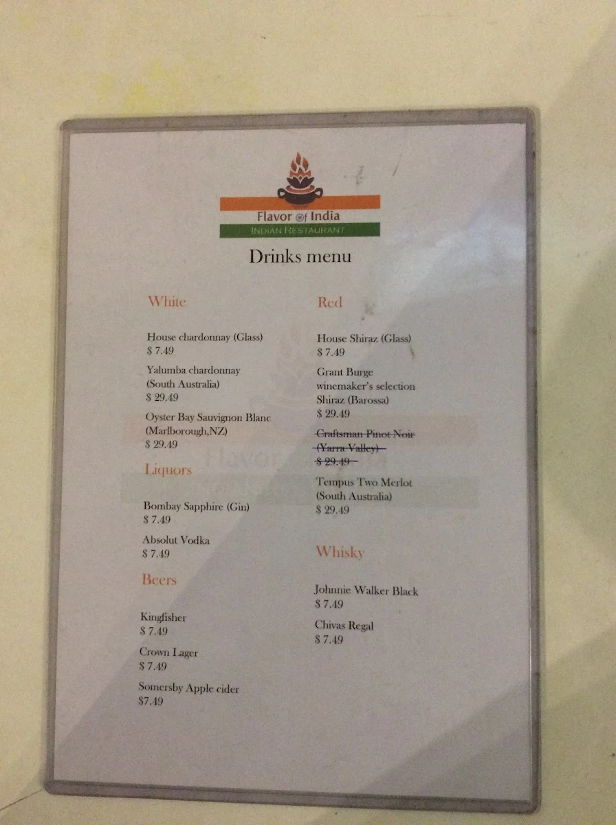 Menu, Flavor Of India