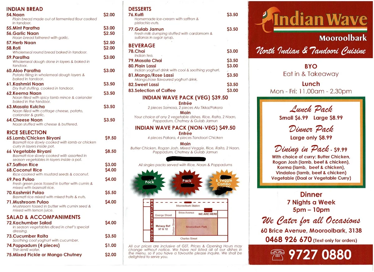 Menu, Flavor Of India