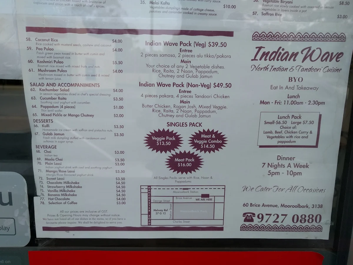 Menu, Flavor Of India