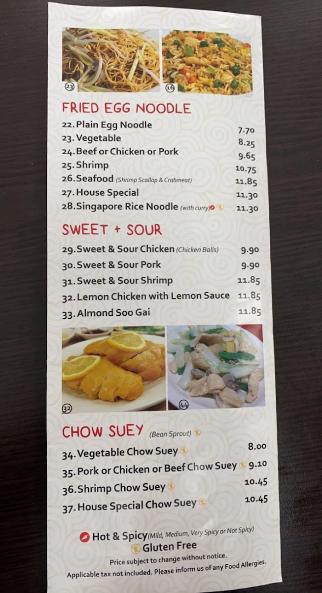 Menu, QQ Restaurant