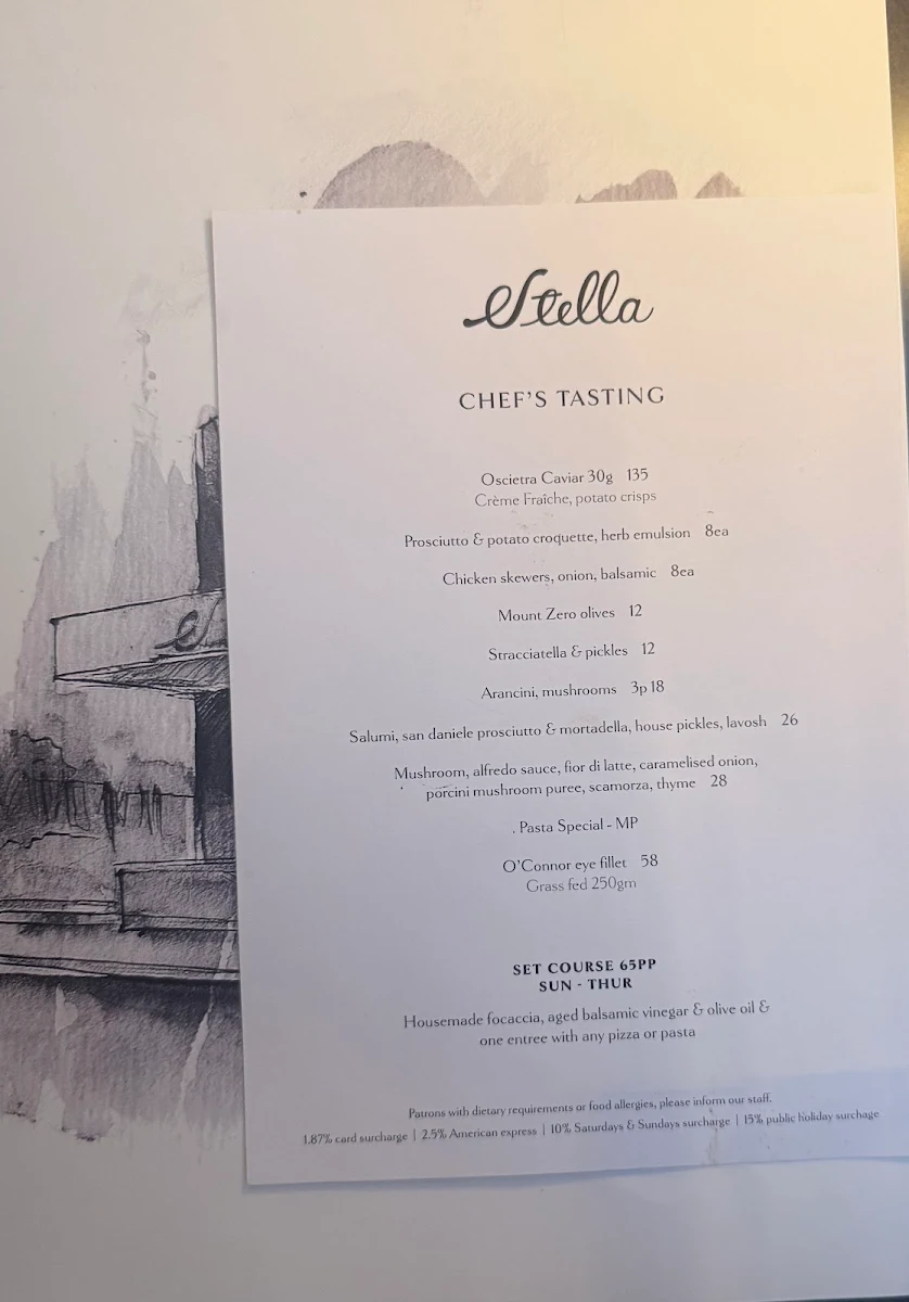 Menu, Stella Restaurant and Bar