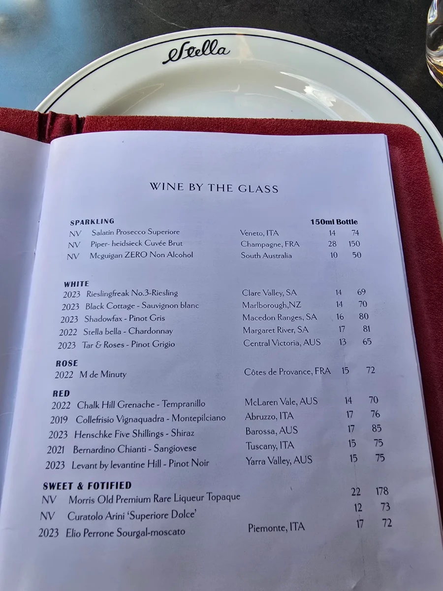 Menu, Stella Restaurant and Bar