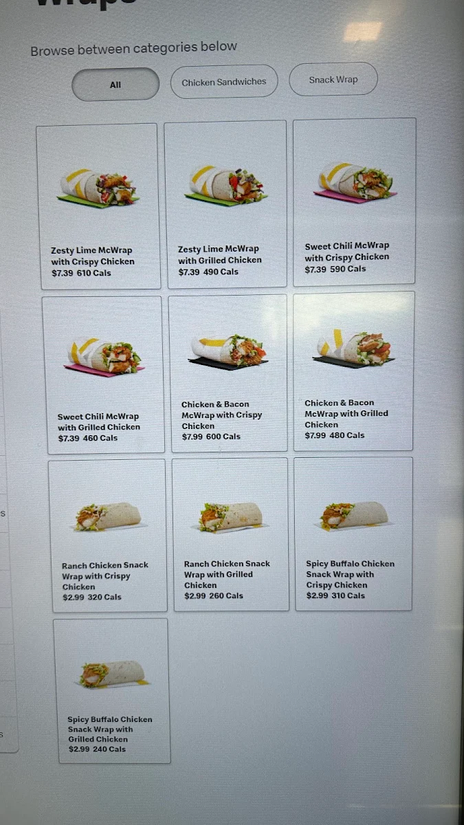Menu, McDonald's