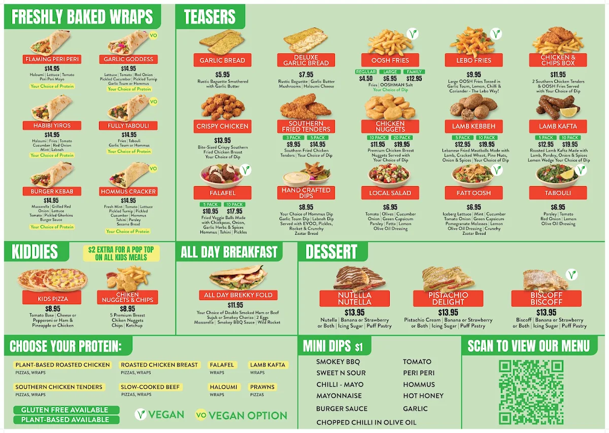Menu, OOSHMAN St Clair