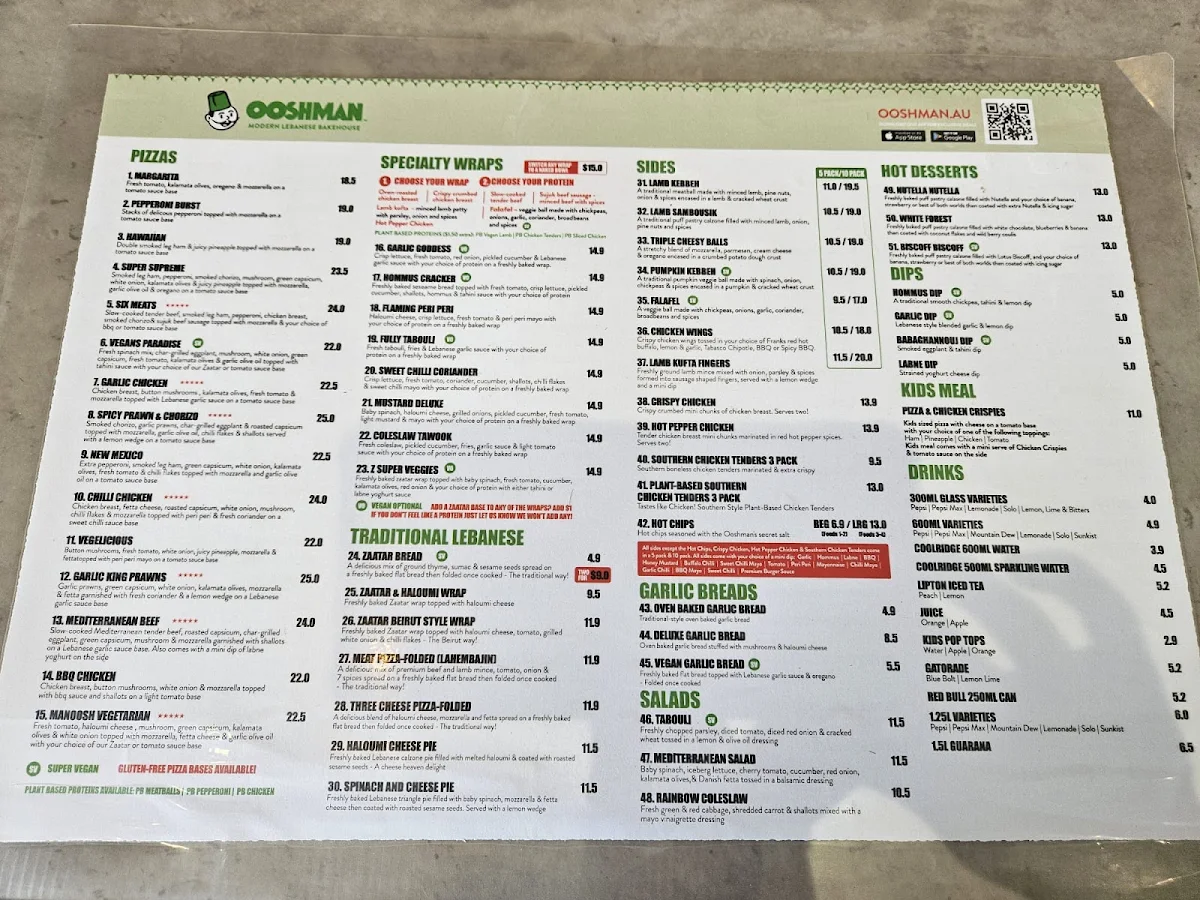 Menu, OOSHMAN St Clair