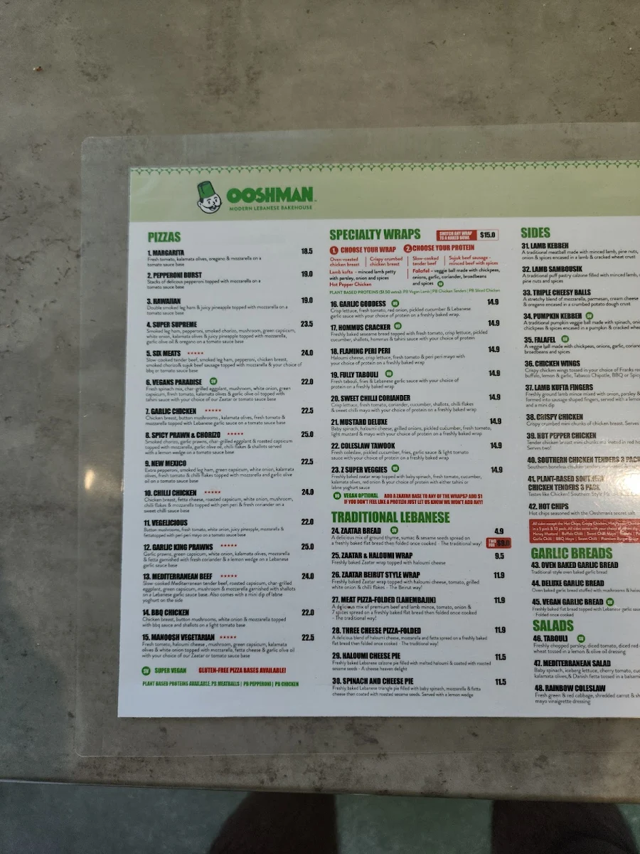 Menu, OOSHMAN St Clair
