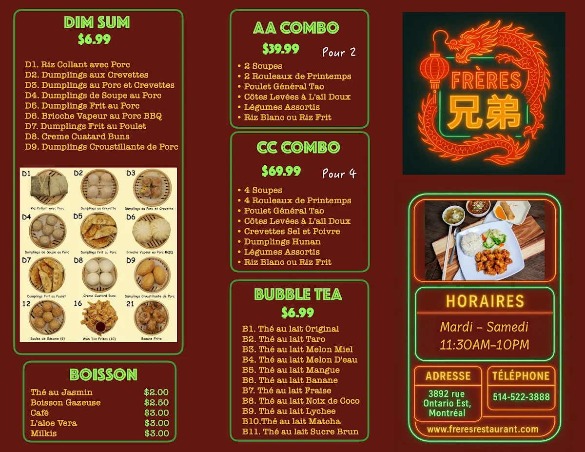 Menu, Freres Restaurant