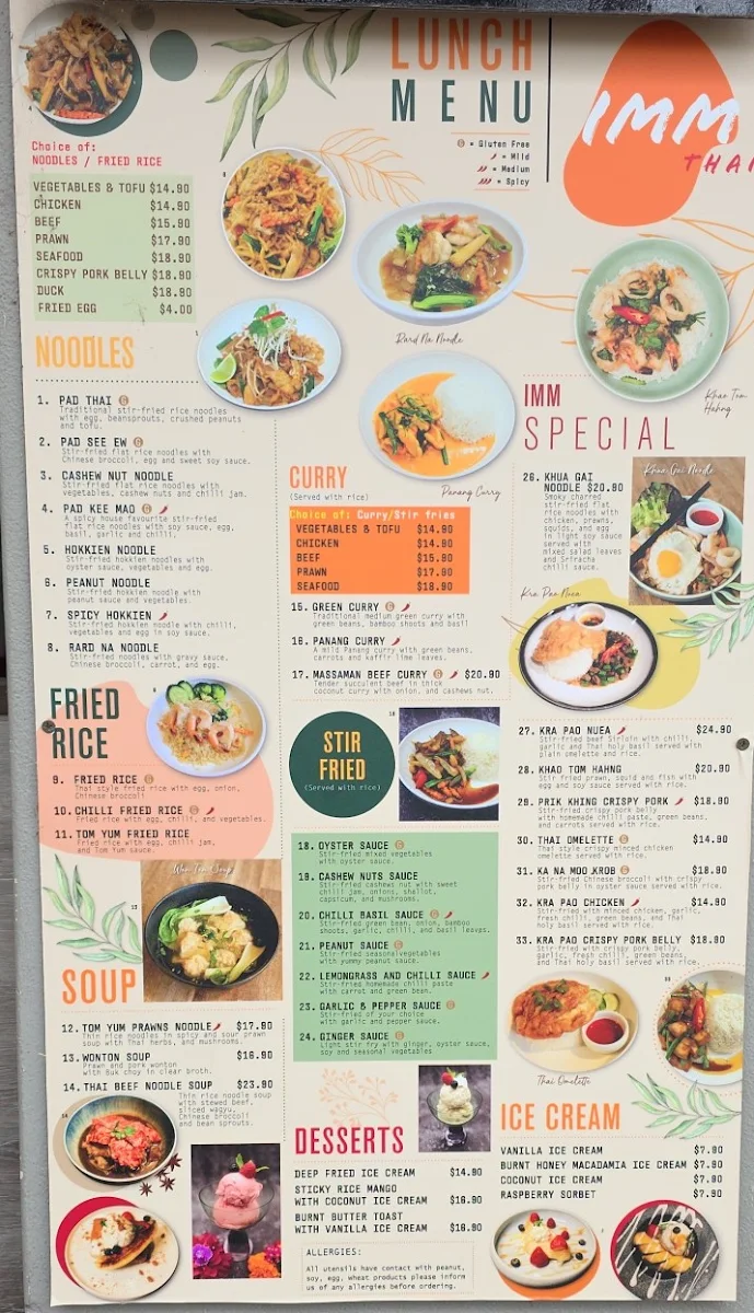 Menu, Imm Thai Restaurant