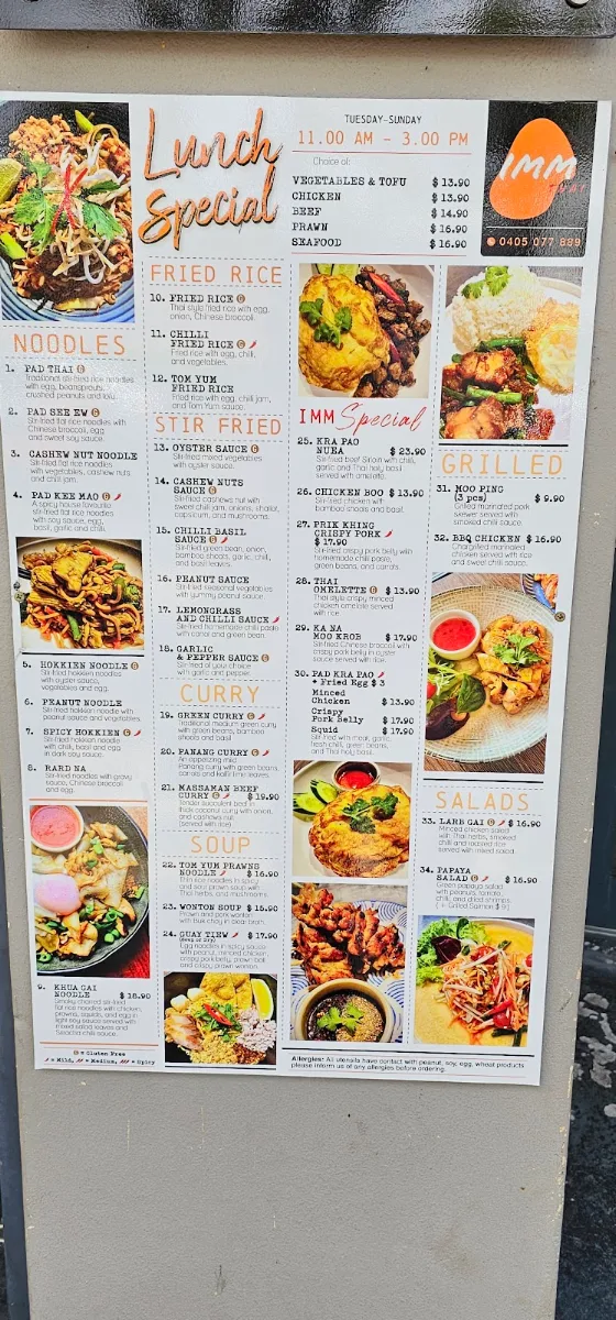 Menu, Imm Thai Restaurant