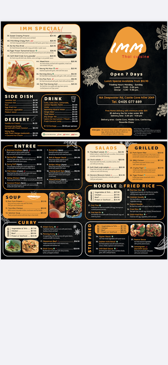 Menu, Imm Thai Restaurant