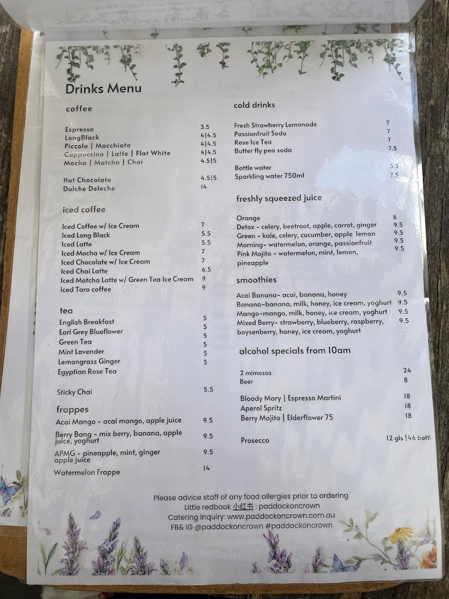 Menu, Paddock on Crown