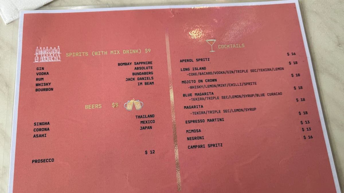 Menu, Paddock on Crown