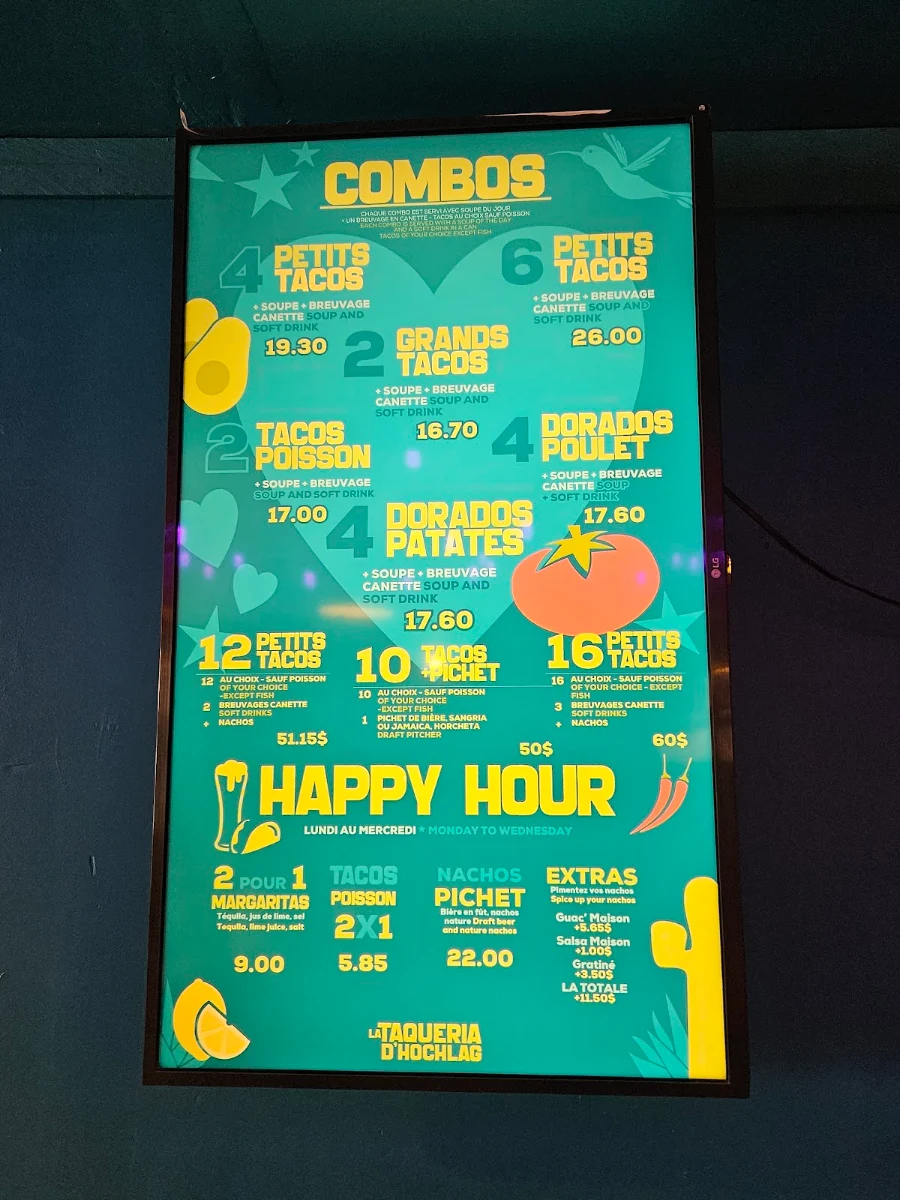 Menu, La Taqueria d'Hochlag