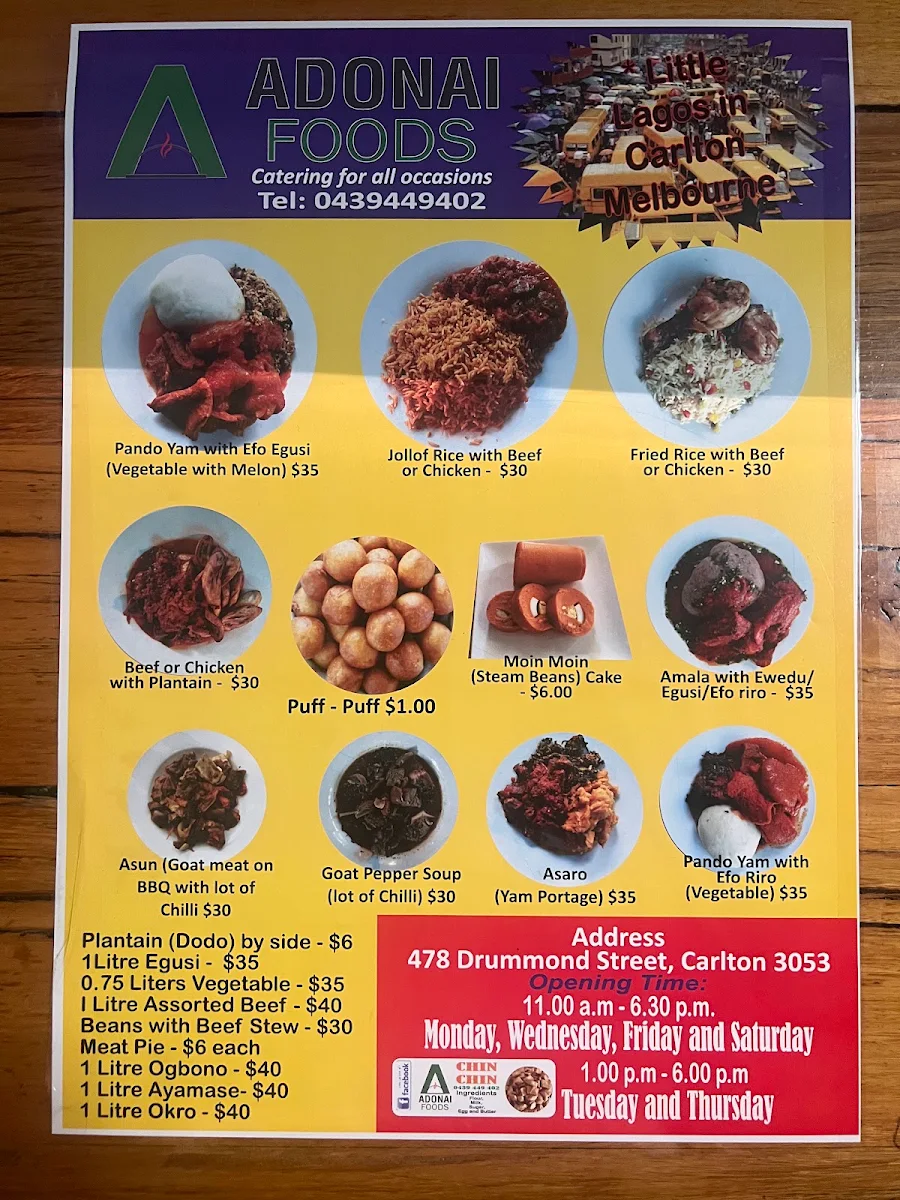 Menu, Adonai